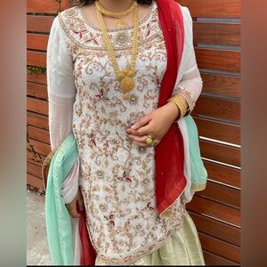 Pakistani Heavy Embroidered White Dress with ghagra - OPEN TO ALL OFFERS